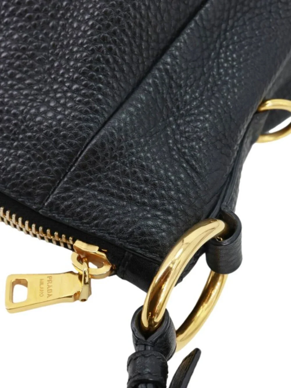 Prada  Vitello Daino Pebbled Leather Hobo Bag Black